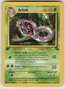 Arbok 31/62 Uncommon Fossil Pokemon 1st Edition Moderately Played - Image 1