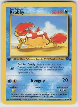 Krabby 51/62 Common Fossil Pokemon 1st Edition Moderately Played - Image 1