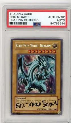 PSA Signed Eric Stuart Yu-Gi-Oh! TCG Blue-Eyes White Dragon BPT-009 Holo - Image 1