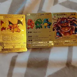 Pokemon Charizard, Blastoise VMAX & Squirtle Gold Foil Metal Cards Lot (3) - Image 1