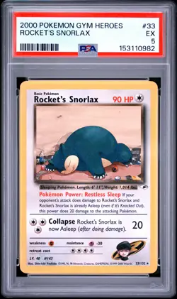 2000 POKEMON GYM HEROES #33 ROCKET'S SNORLAX PSA 5 - Image 1