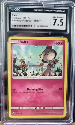 Pokemon TCG Ralts Burning Shadows 91/147 Regular Common -CGC 7.5- - Image 1