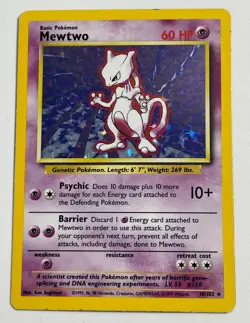 *** Pokemon TCG WOTC Mewtwo Holo Rare 10/102 English Unlimited HP - Image 1