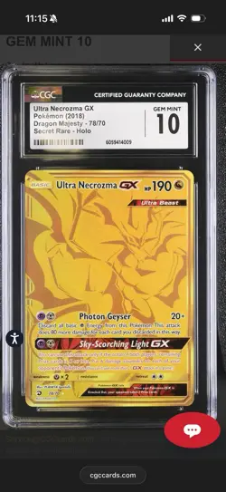 Pokemon TCG Ultra Necrozma GX Dragon Majesty Holo 78/70 Secret Rare CGC 10 - Image 1