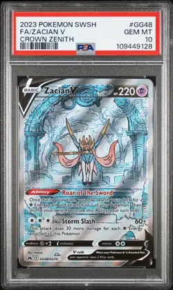 2023 POKEMON SWORD & SHIELD CROWN ZENITH #GG48 FULL ART/ZACIAN V PSA 10 - Image 1