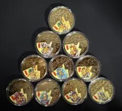 10 x Pokemon Go Gold Plated Poncho Pikachu Coin Set - Commemorative/Collectible - Image 1