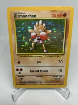 Pokemon TCG Hitmonchan Base Set 7/102 Holo Unlimited Holo Rare MP - Image 1