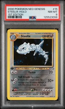 Pokemon Neo Genesis Steelix Holo Rare 2000 #15/111 1st Edition PSA 8 NM MT - Image 1