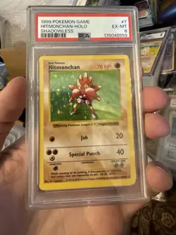 Pokemon 1999 Shadowless Holo Hitmonchan #7 PSA 6 - Image 1