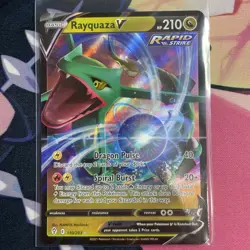 Pokemon TCG Rayquaza V Evolving Skies Holo Ultra Rare Card 110/203 Near Mint - Image 1