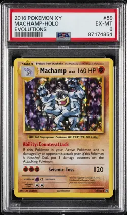 2016 POKEMON XY EVOLUTIONS #59 MACHAMP-HOLO PSA 6 - Image 1