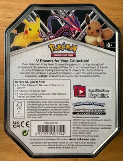 POKEMON V POWERS TIN PIKACHU NEW & SEALED 4 BOOSTER PACKS + PROMO SWORD SHIELD - Image 2