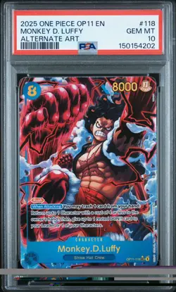 2025 ONE PIECE MONKEY D. LUFFY ALT ART OP11-A FIST OF DIVINE SPEED #118 PSA 10 - Image 3