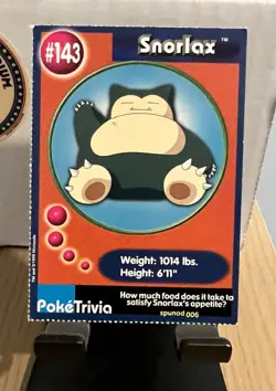 Snorlax 1999 Original 151 Pokemon Burger King PokeTrivia Trading Card #143 - Image 1