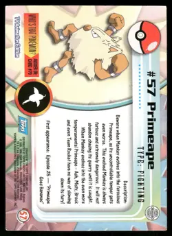 Pokemon Cards Primeape #57 Topps Trading Cards Series 1 LP *2 - Image 2