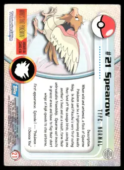 Pokemon Cards Spearow #21 Topps Trading Cards Series 1 MP *1 - Image 2