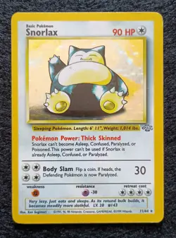 1999 Pokemon Snorlax Jungle Holo Card 11/64 Rare Vintage WOTC MP Condition - Image 1