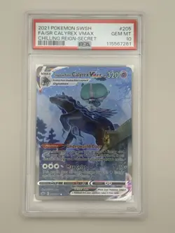 2021 Pokemon SWSH Chilling Reign Secret Calyrex Vmax #205 Full Art PSA 10 GEM MT - Image 1
