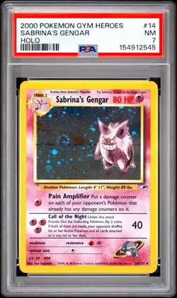 Pokemon Sabrina's Gengar Gym Heroes Unlimited Holo Rare #14 PSA 7 - Image 1