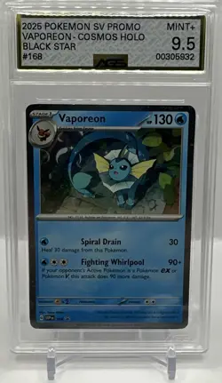 2025 POKEMON SV PROMO VAPOREON COSMOS HOLO BLACK STAR 168 AGS 9.5 MINT+ - Image 1