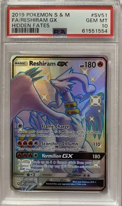 Pokemon Reshiram GX Shiny Holo English SV51/SV94 Hidden Fates PSA 10 Gem Mint - Image 1