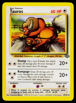 Tauros - Unlimited 47/64 Uncommon Pokemon Jungle NM - Image 1