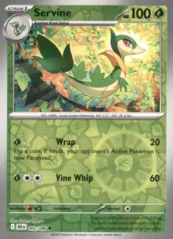 SERVINE 002/086 COMMON BLACK BOLT POKEMON REVERSE HOLO NEAR MINT - Image 1