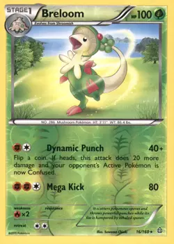 BRELOOM 16/160 RARE PRIMAL CLASH POKEMON REVERSE HOLO NEAR MINT - Image 1