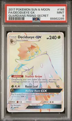 2017 Pokemon Sun & Moon Decidueye GX 146 Guardians Rising Rainbow Rare PSA 9 - Image 1