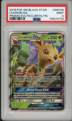 2018 Pokemon Sun Moon Black Star Promo Leafeon GX Celebration Tin #SM146 PSA 9 - Image 1