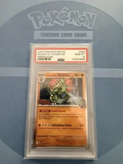 2025 POKEMON DESTINED RIVALS PRERELEASE STAMPED TEAM ROCKET'S TYRANITAR PSA 10 - Image 1