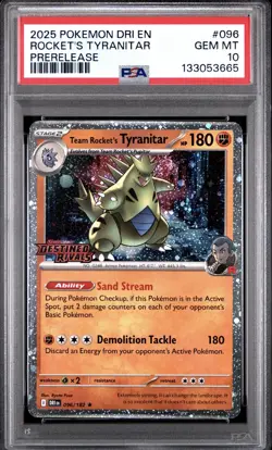 2025 POKEMON DESTINED RIVALS PRERELEASE STAMPED TEAM ROCKET'S TYRANITAR PSA 10 - Image 3