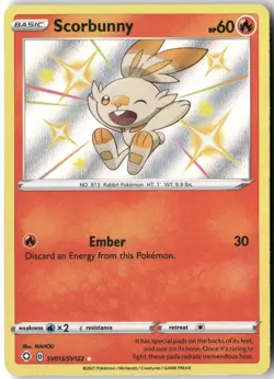 Scorbunny, Pokemon Shining Fates: Shiny Vault Shiny Holo Rare, SV015/SV122 NM - Image 1