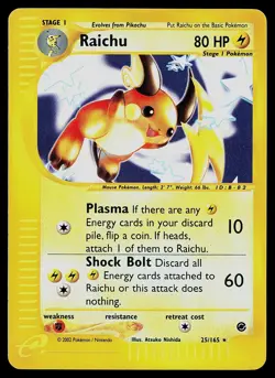 Pokemon Card - Raichu Expedition Base Set 25/165 Holo Reverse Holo Rare - Image 1