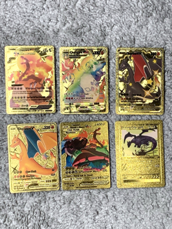 Set of 6 Charizard Gold Foil Fan Art Display Cards - Image 1