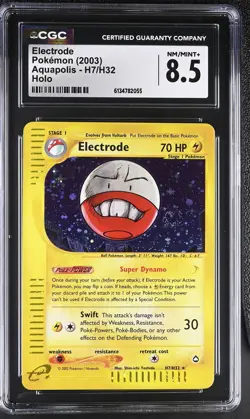 CGC 8.5 NM/MINT+ Electrode H7/H32 Aquapolis Holo Swirl Pokemon Card - Image 1