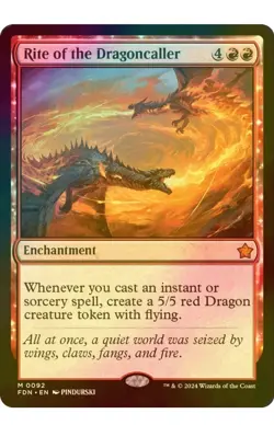 1x MTG Rite of the Dragoncaller *FOIL* FDN Mythic! NM Mint - Image 1