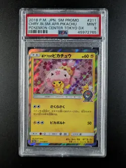 2018 Pokemon CHERRY BLOSSOM AFRO PIKACHU #211/SM-P Pokemon Center Tokyo PSA 9 - Image 1