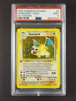 1999 Pokemon CHARIZARD #4/102 Base Set 1st Ed. Holo Rare Sunfaded Spanish PSA 9 - Image 1