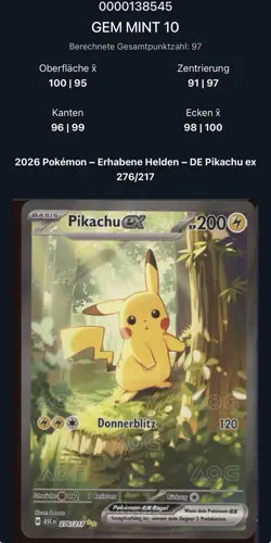 ✨ Pokemon Pikachu ex 276/217 – AOG GEM MINT 10 – Deutsch - Image 3