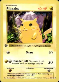 Pokemon Pikachu Yellow Cheeks 58/102 Base Set 1st Edition Lightly Played - Image 1