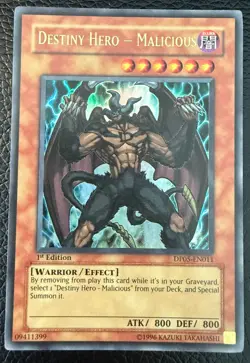 YUGIOH DESTINY HERO MALICIOUS ULTRA RARE 1ST EDITION DP05-EN011 NM - Image 1