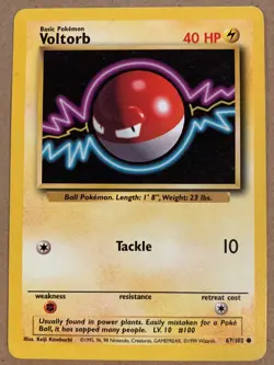 Voltorb 67/102 Base Set Unlimited Original Vintage Electric Pokemon Card TCG - Image 1