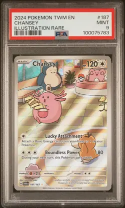 2024 POKEMON TWM EN-TWILIGHT MASQUERADE ILLUSTRATION RARE #187 CHANSEY PSA 9 - Image 1