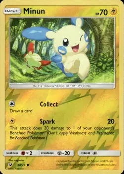 MINUN 34/73 SHINING LEGENDS COMMON REVERSE HOLO POKEMON NAGIMISO - Image 1