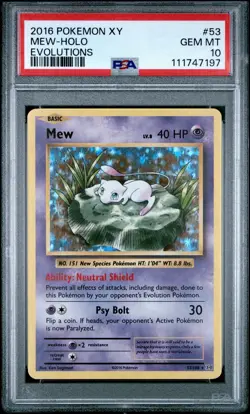 2016 POKEMON XY EVOLUTIONS 53/108 MEW-HOLO PSA 10 GEM MINT - Image 1