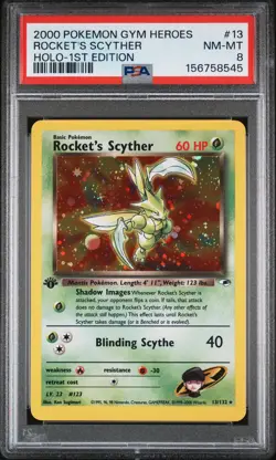2000 POKEMON GYM HEROES HOLO-1ST EDITION #13 ROCKET'S SCYTHER PSA 8 - Image 1