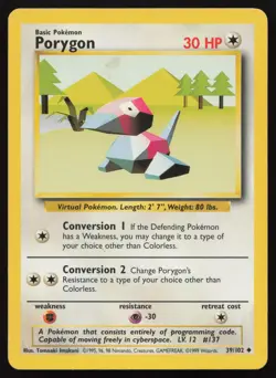 Porygon 39/102 Uncommon Base Set Unlimited Pokemon English LP - Image 1