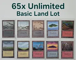 Unlimited Magic the Gathering 65 Card Basic Land Lot LP-MP ENGLISH - Image 1