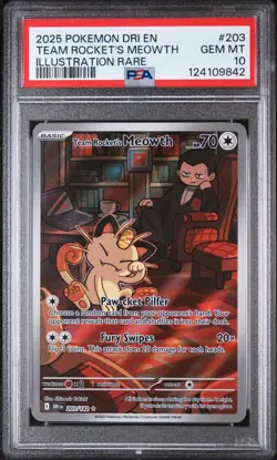 2025 POKEMON DRI EN-DESTINED RIVALS #203 TEAM ROCKET'S MEOWTH PSA 10 - Image 1